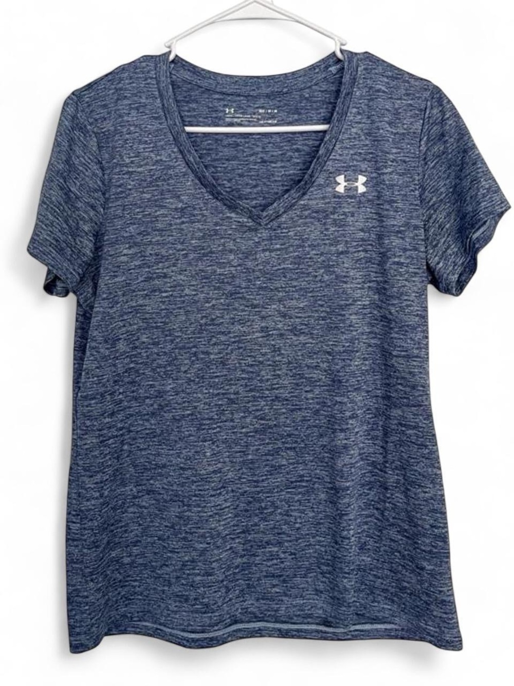 Under Armour Women's Tech Twist V Neck Short Sleeve Heathered Light Blue Shirt